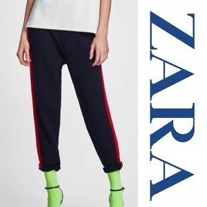 ZARA Striped Navy Fancy Sweats. SZ LX. NWOT